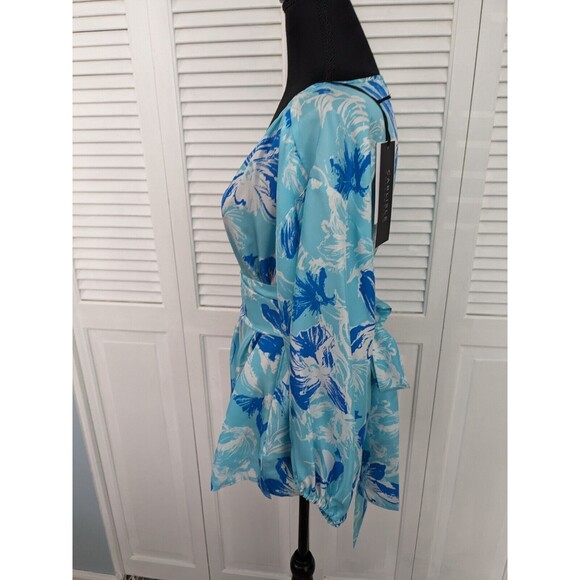 Carlisle Collection Top Women sz 12 100% Silk Blue Boho Long Sleeve Blouse Sash - Picture 14 of 16